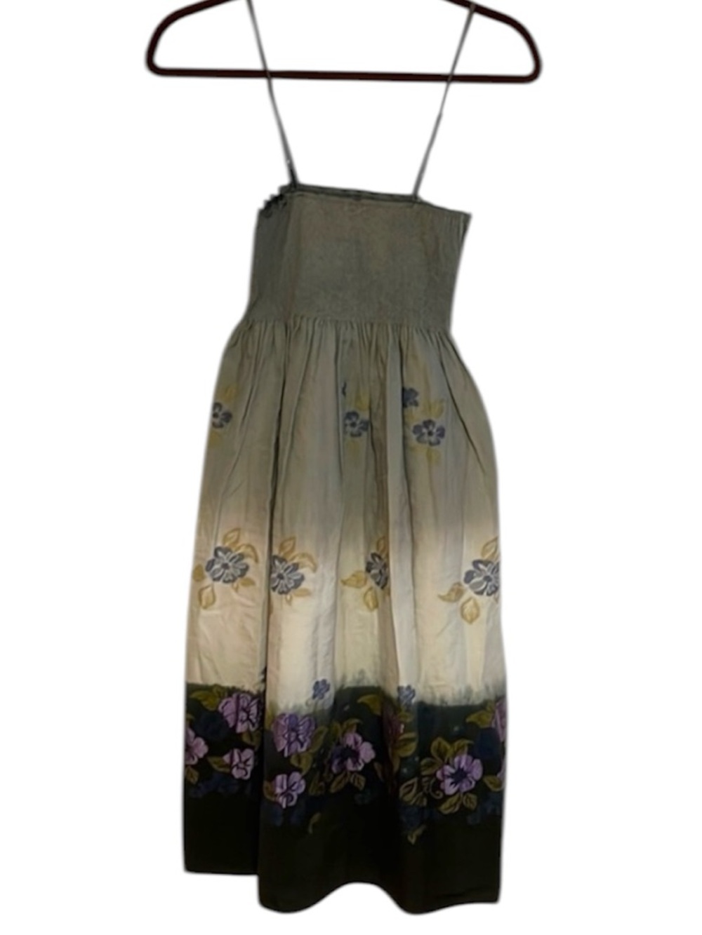 Boho Floral Dress Med Midi Ombre Embroidered Tropical Beach Smock Gray Festival